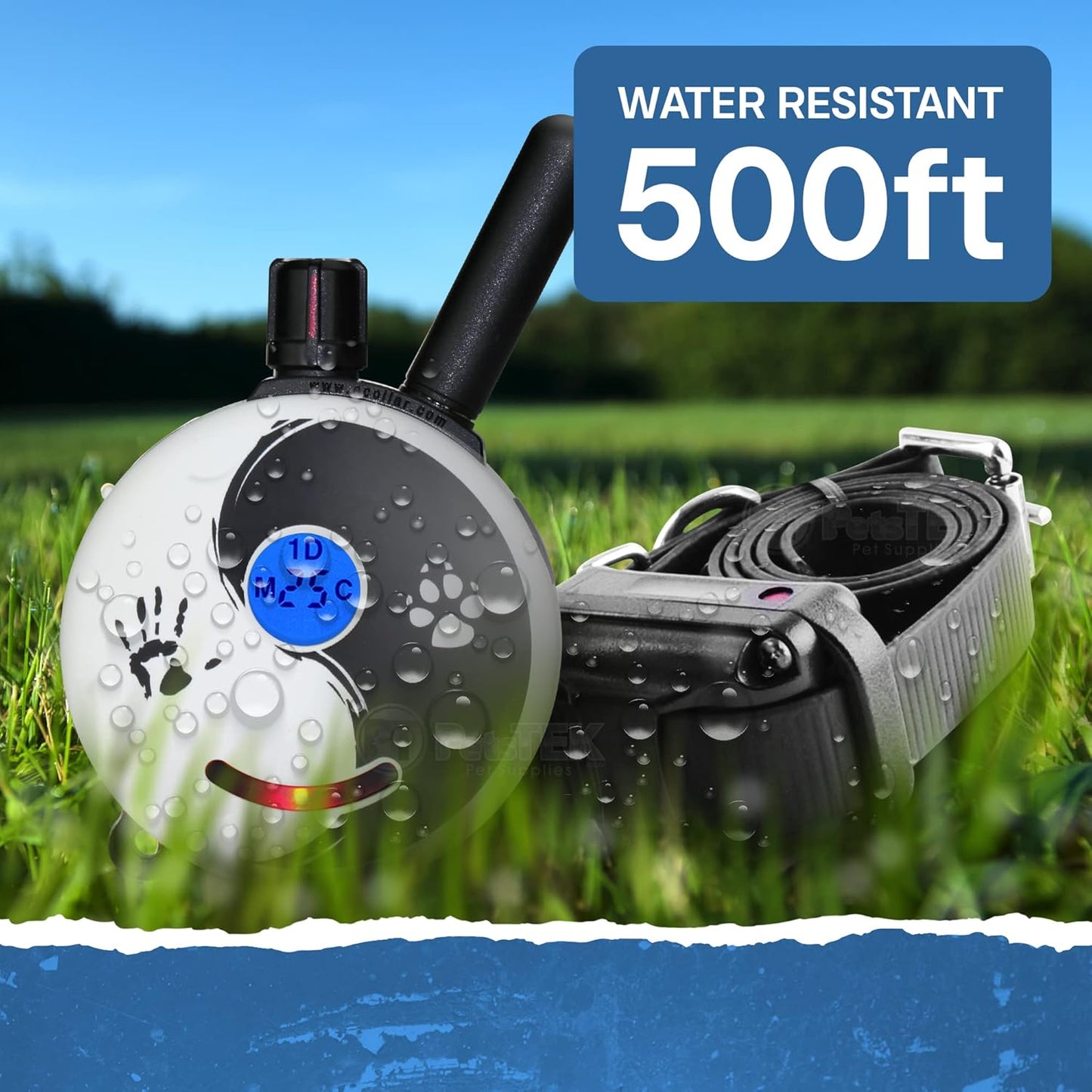 E-Collar - ET-300ZEN - 1/2 Mile Remote Waterproof Trainer Mini - Static, Vibration and Sound Stimulation Collar with Petstek Dog Training Clicker