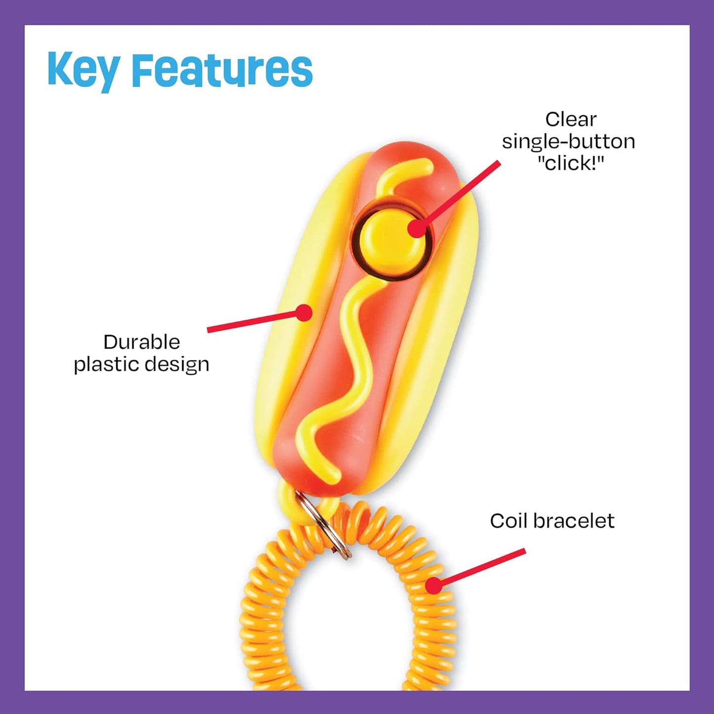 Dog Clicker Hot Dog - Dog Training Clicker for All Breeds, Perfect for Dog Training and Obedience Games