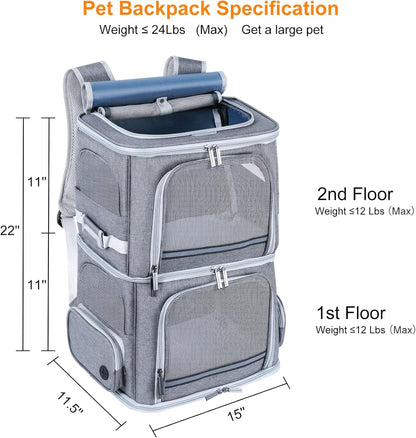 Double Cat Carrier for 2 Cats,Dog Backpack Carrier for Medium Dogs,Double Compartment Pet Carrier Backpack for Dual Pets,For Outdoor Traveling/Stroll and Picnic
