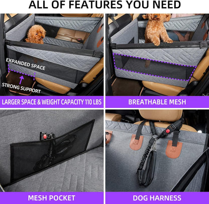 Large Dog Car Seat,Back Seat Extender for Dogs,Waterproof Medium Dog Seat Cover for Backseat, Pet Bed for Car Hammock(Black-L)
