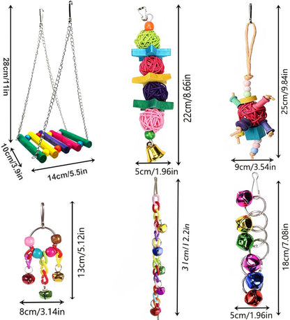 8 Pcs Bird Parakeet Cockatiel Parrot Toys, Hanging Bell Pet Bird Cage Hammock Swing Climbing Ladders Toy Wooden Perch Chewing Toy for Small Parrots, Conures, Love Birds, Finche