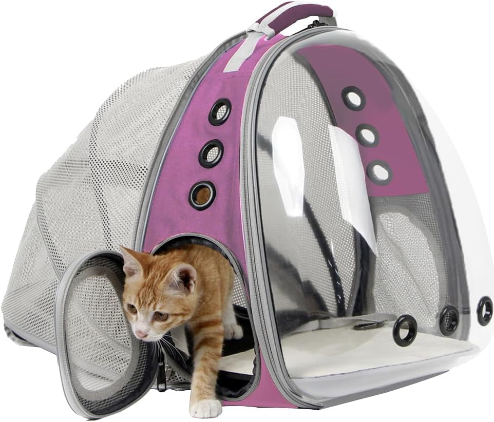Expandable Cat Backpack, Space Capsule Bubble Transparent Clear Pet Carrier for Small Dog, Pet Carrying Hiking Traveling Backpack