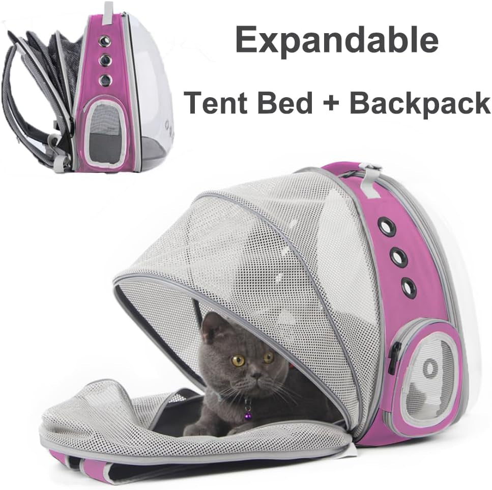 Expandable Cat Backpack, Space Capsule Bubble Transparent Clear Pet Carrier for Small Dog, Pet Carrying Hiking Traveling Backpack