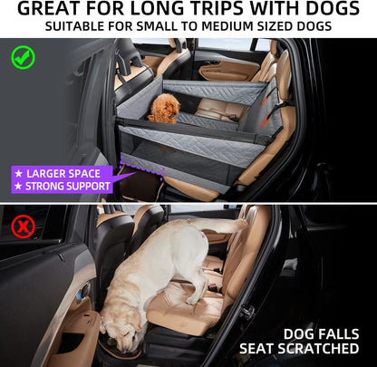 Large Dog Car Seat,Back Seat Extender for Dogs,Waterproof Medium Dog Seat Cover for Backseat, Pet Bed for Car Hammock(Black-L)