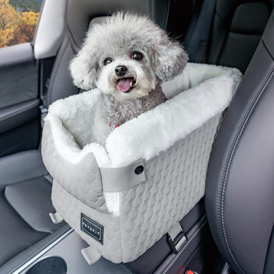 Dog Car Seats for Small Dogs with Safe Protection Hooks, Small Dog Car Seat with Upgraded Safety Tethers, Washable Cushion, Center Console Dog Car Seat (Light Grey)