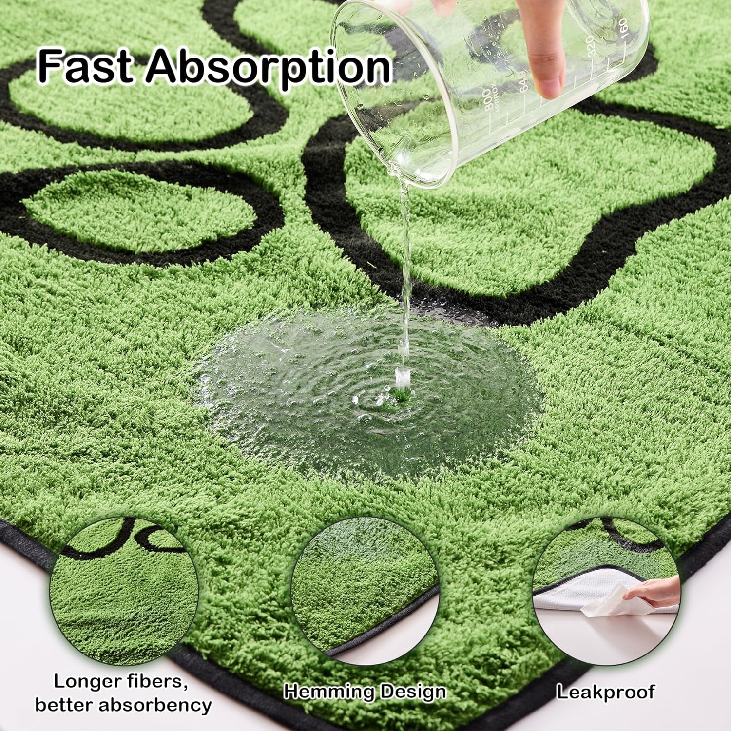 Washable Pee Pads for Dogs, 2 Pack Super Absorbent Reusable Puppy Pads with Green Long Wool for Potty Training, Floor, Couch, Bed, and Crate,18"X 24"